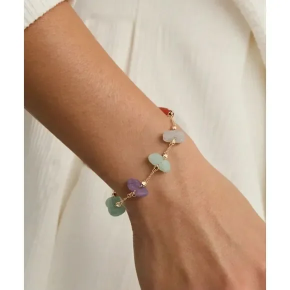 Natural Multi Gemstone Beaded Bracelet Gold Adjustable Chain Raw Crytal Colorful - Picture 3 of 5